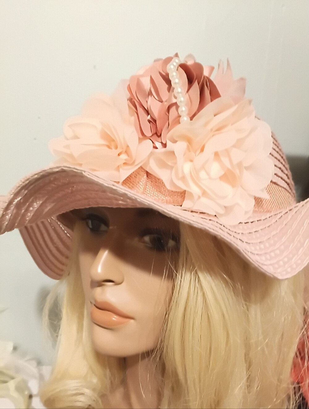 Elegant Floral Wide-Brim Sun Hat - Pink
